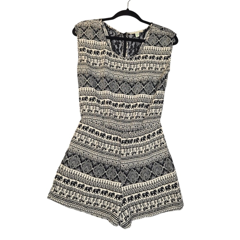 Staring at Stars Romper Women S Elephant Lace Back Boho Sleeveless Black White